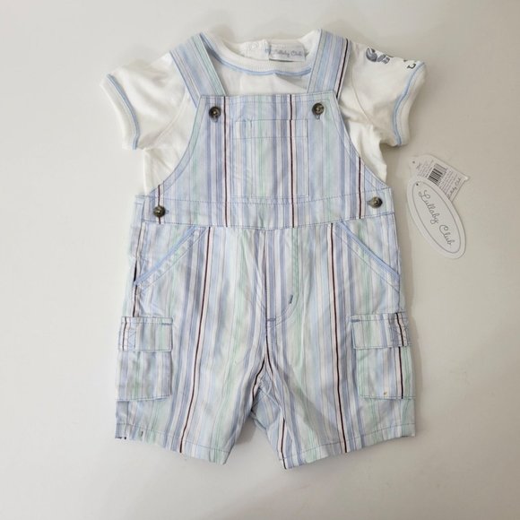 Lullaby Club Baby's Blue Stripe Overalls and T Shirt Set NWT - Picture 2 of 5